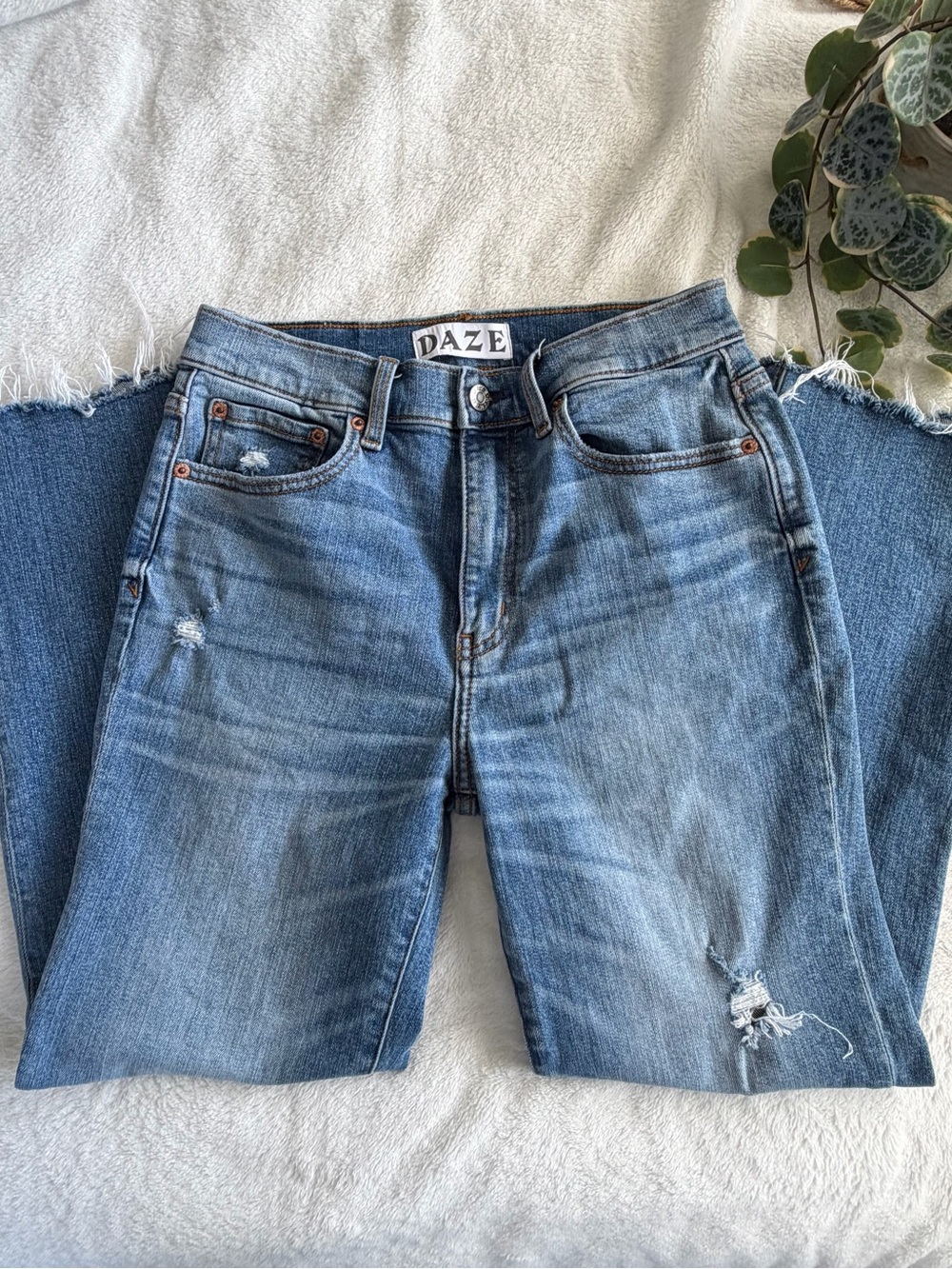 DAZE Women's Straight Leg Distressed Jeans